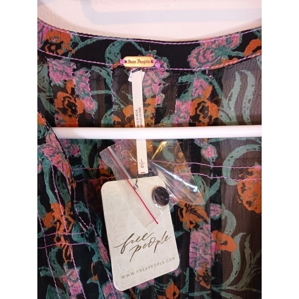 Free People See It Through Floral Maxi Dress L Boho Sheer Sleeve NWT Pockets - Picture 4 of 4